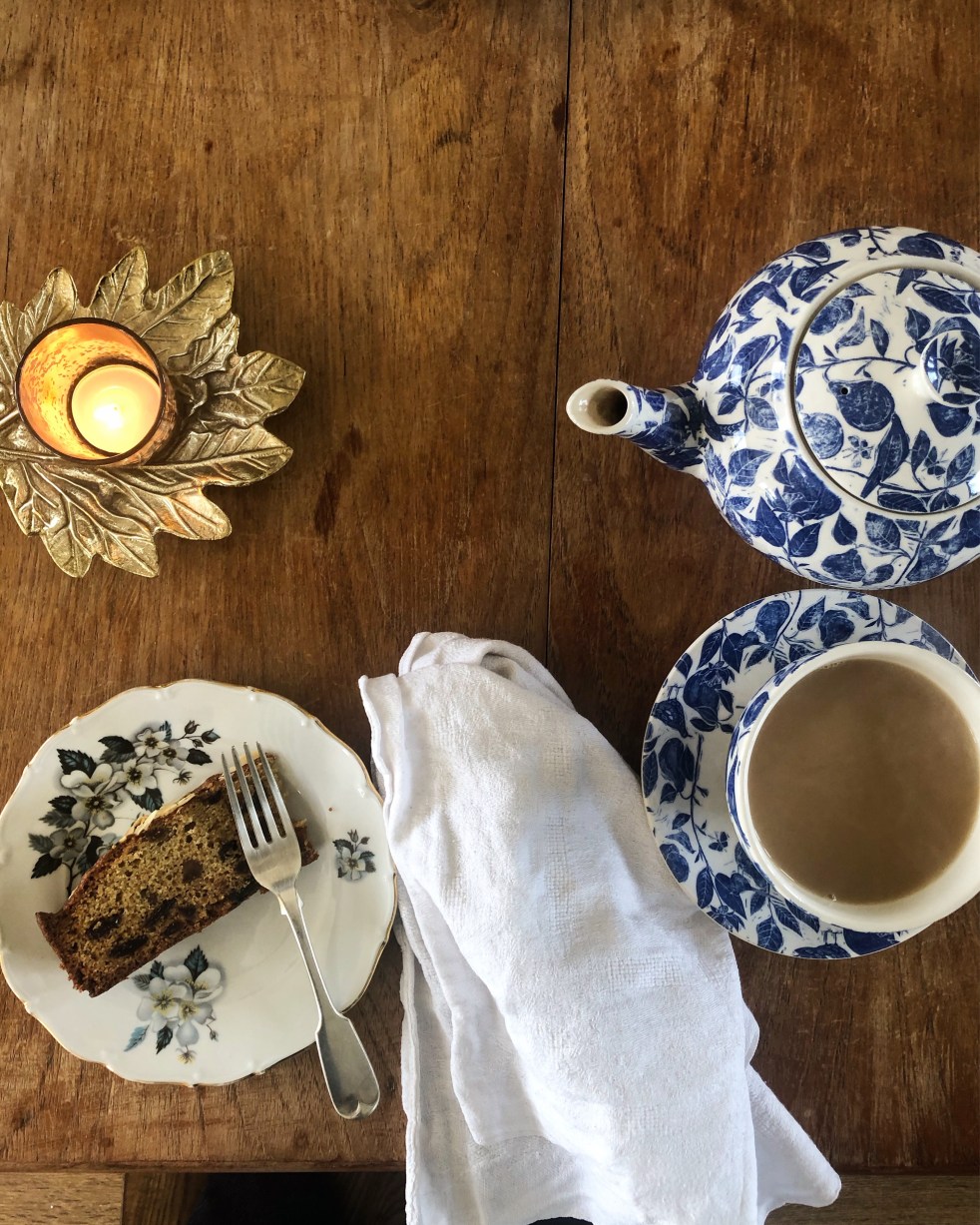 pot of tea and homemade fruit cake