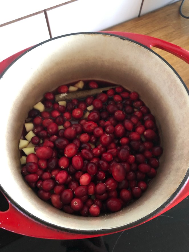 cranberry sauce in the making