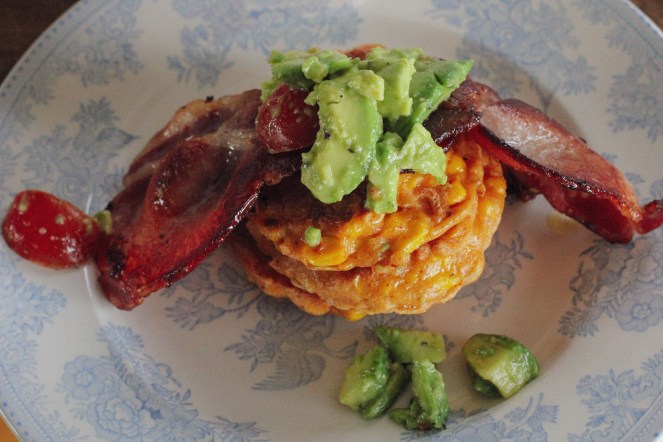 sweetcorn fritters bacon and avocado