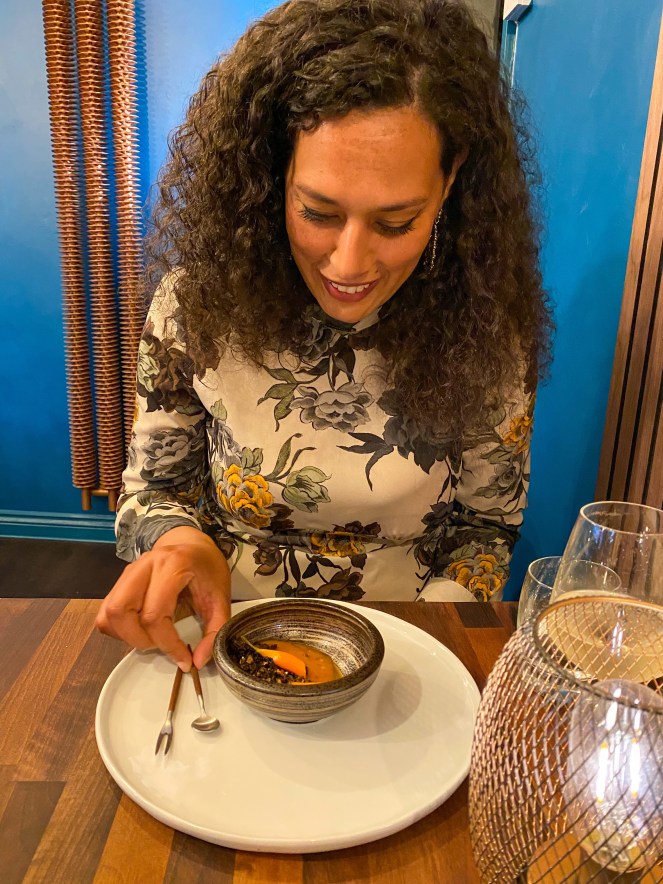 Abiinthecountry enjoying carrot n soil at Oxheart restaurant 